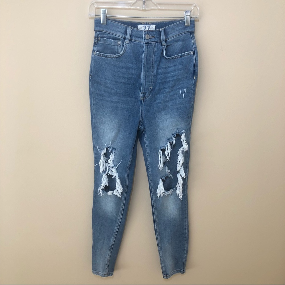 Free people we the free phoenix distressed blown out knees high rise jeans